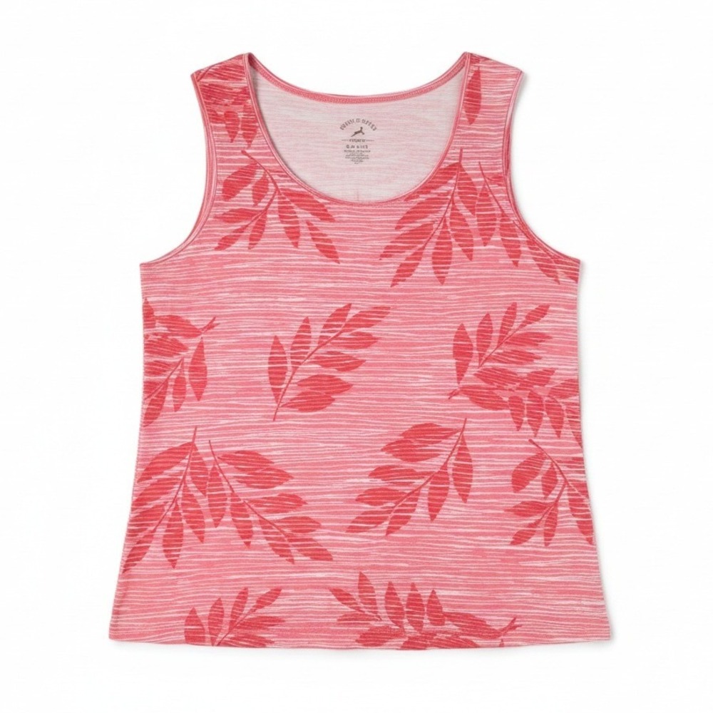 White Stag Pink Tropical Leaf Print Stretch Tank Top M 8/10 WS182110H